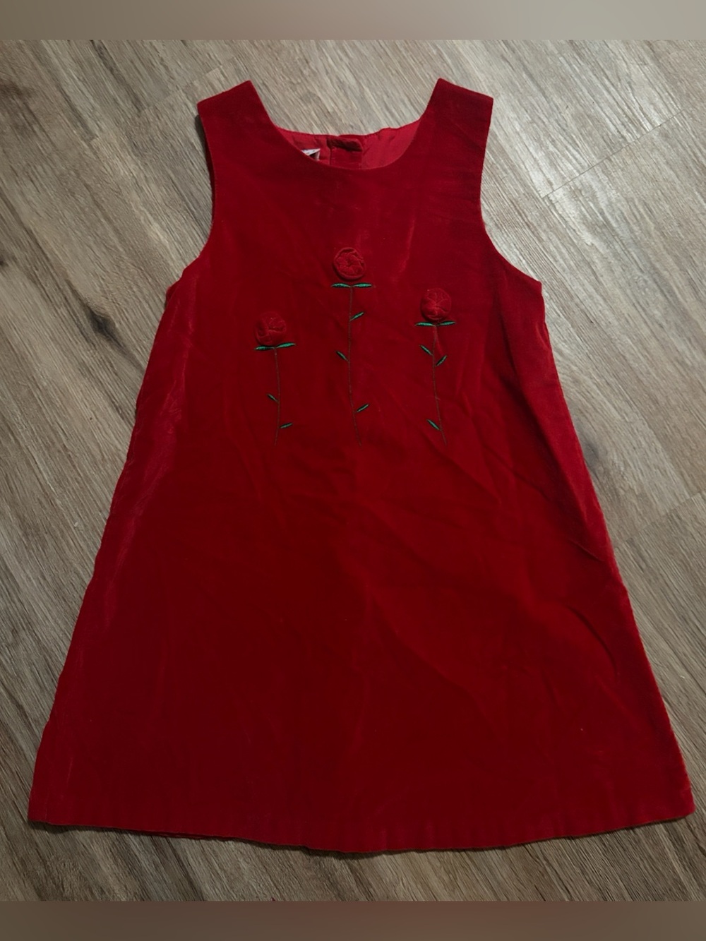 Samara - Red Velvet Sleeveless Dress with Raised Rose Embroidery - Size 6